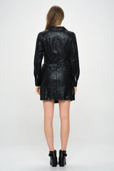 LONG SLEEVE SNAKE PRINT FAUX LEATHER DRESS