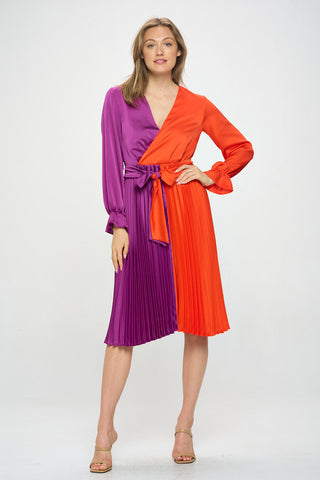 COLOR BLOCK PLEATED DRESS