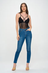 LARISSA STRAPPY FRONT LACE & MESH BODYSUIT