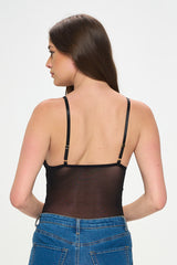 LARISSA STRAPPY FRONT LACE & MESH BODYSUIT