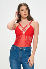 LARISSA STRAPPY FRONT LACE & MESH BODYSUIT