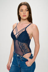 LARISSA STRAPPY FRONT LACE & MESH BODYSUIT