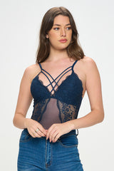 LARISSA STRAPPY FRONT LACE & MESH BODYSUIT