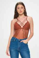 LARISSA STRAPPY FRONT LACE & MESH BODYSUIT