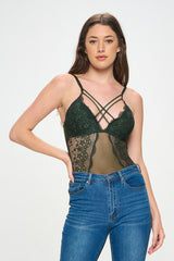 LARISSA STRAPPY FRONT LACE & MESH BODYSUIT