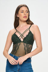 LARISSA STRAPPY FRONT LACE & MESH BODYSUIT