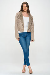 FAUX SUEDE MOTO JACKET WITH FUR LINING