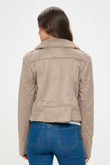 FAUX SUEDE MOTO JACKET WITH FUR LINING