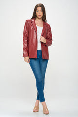 BURGUNDY FAUX LEATHER BLAZER