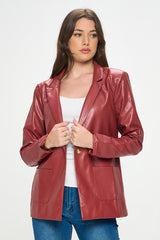 BURGUNDY FAUX LEATHER BLAZER