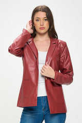 BURGUNDY FAUX LEATHER BLAZER