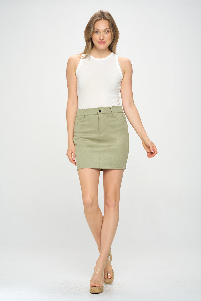 BUTTON FRONT SUEDE MINI SKIRT