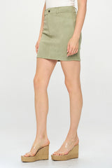 BUTTON FRONT SUEDE MINI SKIRT