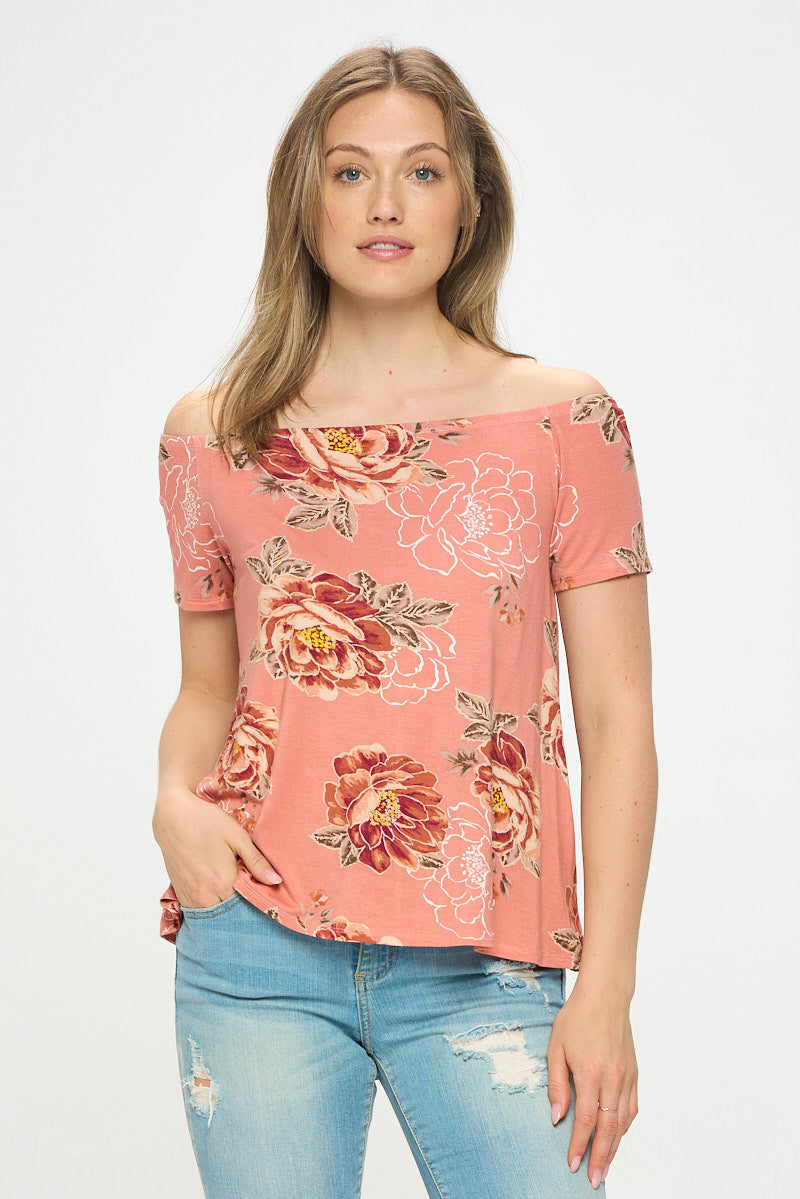 OFF SHOULDER FLORAL TEE