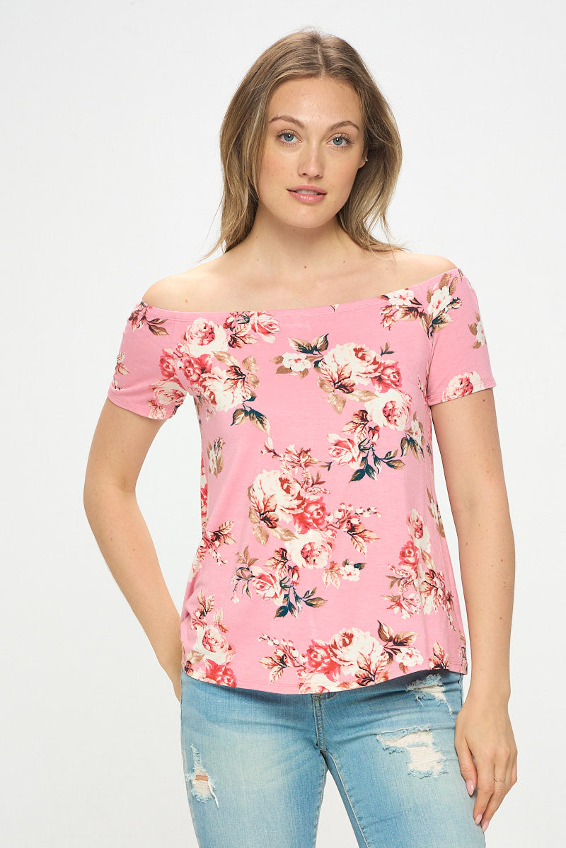 OFF SHOULDER FLORAL TEE