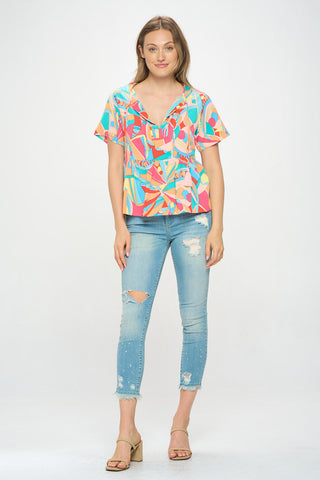 SHORT SLEEVE GEOMETRIC PRINT TOP - PACK OF 5