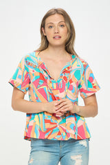 SHORT SLEEVE GEOMETRIC PRINT TOP - PACK OF 5