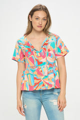 SHORT SLEEVE GEOMETRIC PRINT TOP - PACK OF 5