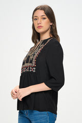 EMBROIDERED 3/4 SLEEVE BLOUSE
