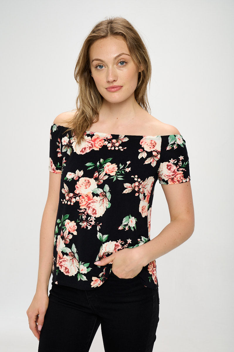 OFF SHOULDER FLORAL TEE