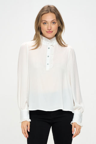 LONG SLEEVE RUFFLE NECK BLOUSE