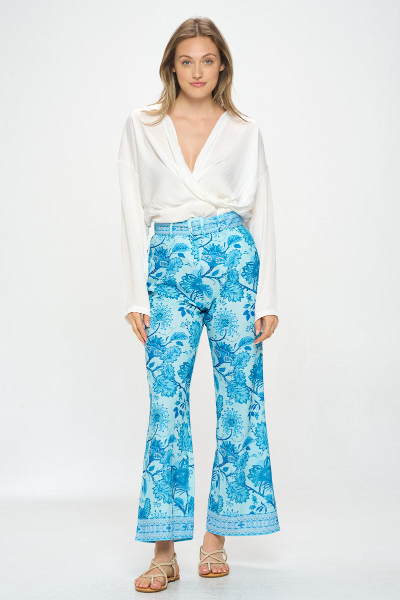 WIDE LEG PRINTED SATIN PANT