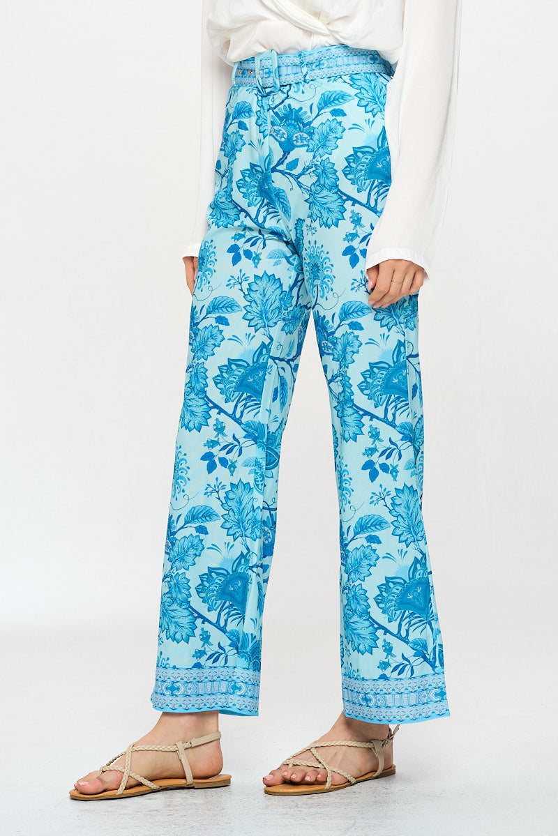 WIDE LEG PRINTED SATIN PANT