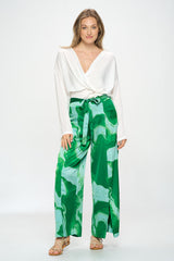 PRINTED WIDE LEG PANT W/ TIE WAIST