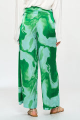 PRINTED WIDE LEG PANT W/ TIE WAIST