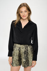 LONG SLEEVE SATIN VNECK BLOUSE