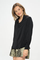 LONG SLEEVE SATIN VNECK BLOUSE