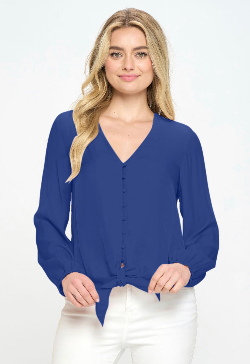 LONG SLEEVE TIE FRONT BLOUSE