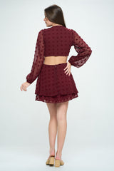 LONG SLEEVE CUT OUT SWISS DOT MINI DRESS