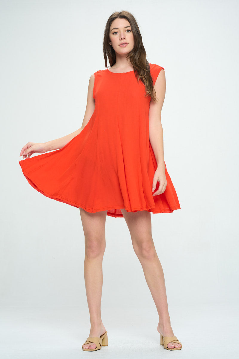 SLEEVELESS GAUZE SWING MINI DRESS