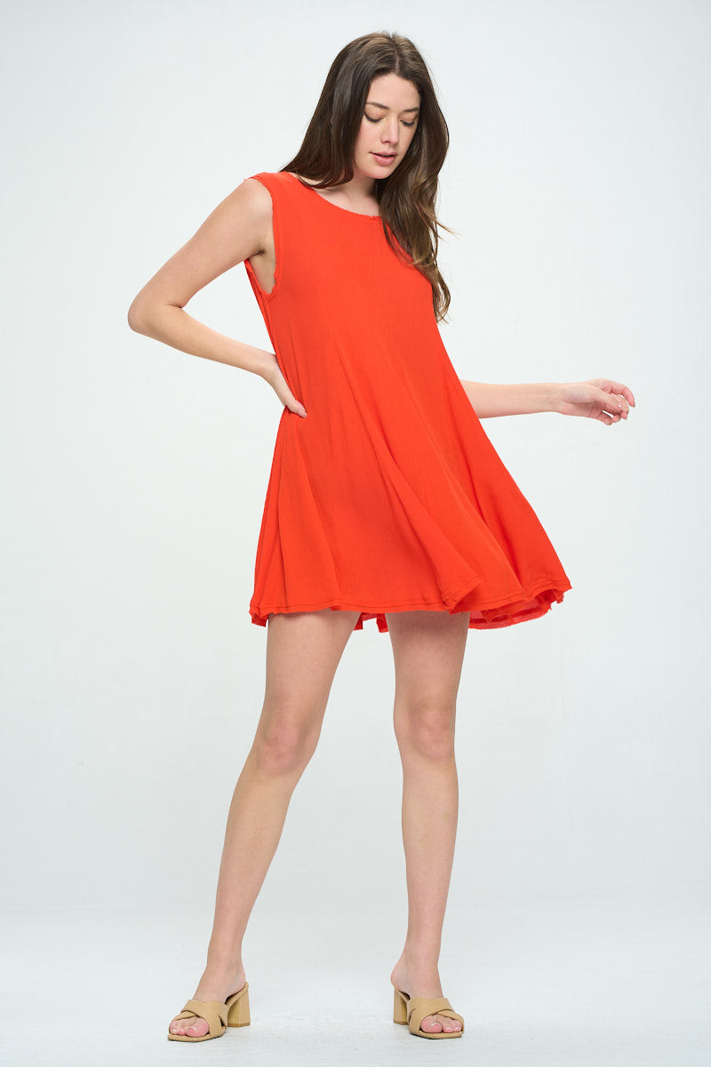 SLEEVELESS GAUZE SWING MINI DRESS