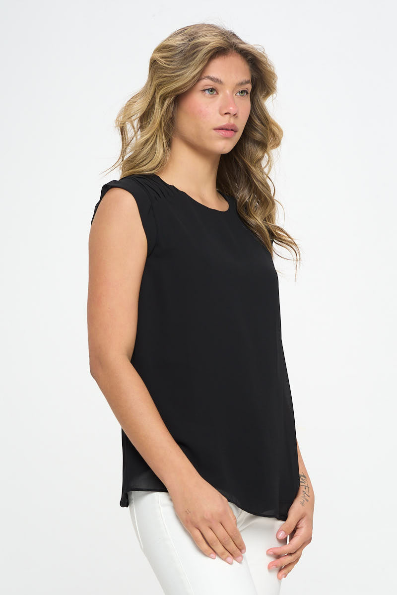 PLEATED SHOULDER SLEEVELESS TOP