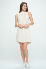 SLEEVELESS RIB KNIT TRIM SHORT DRESS