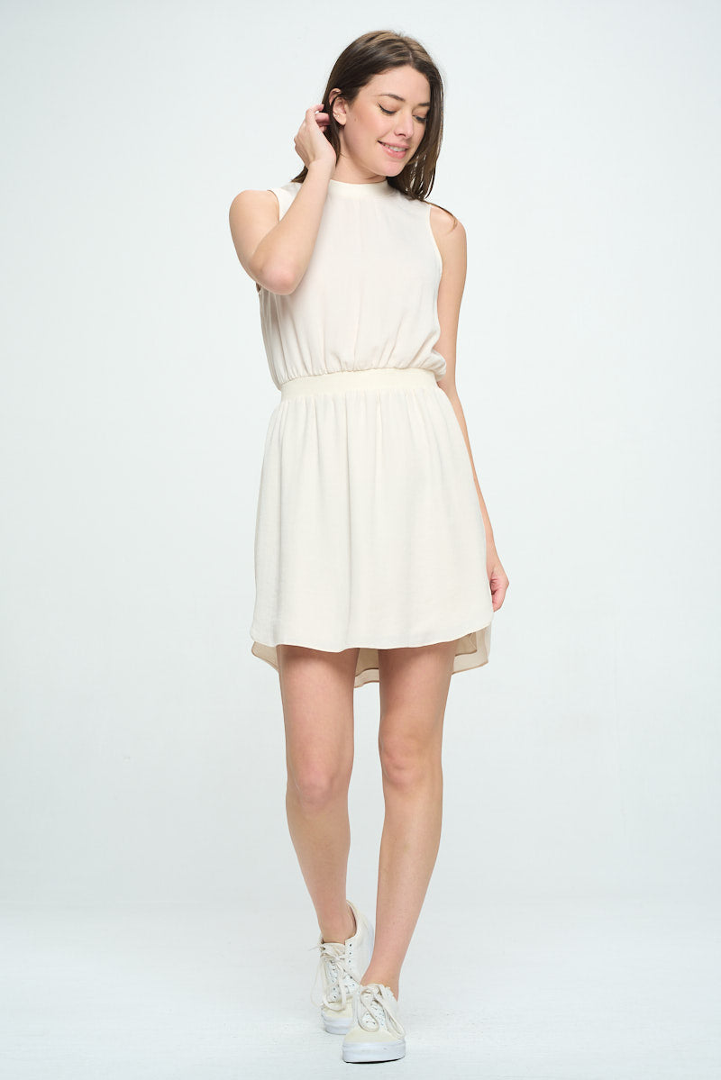 SLEEVELESS RIB KNIT TRIM SHORT DRESS