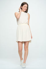 SLEEVELESS RIB KNIT TRIM SHORT DRESS