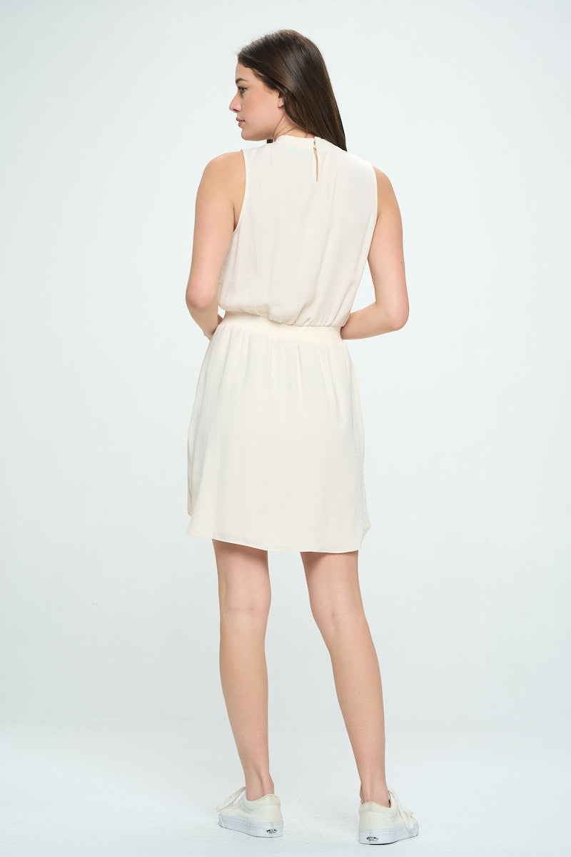 SLEEVELESS RIB KNIT TRIM SHORT DRESS