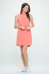 SLEEVELESS RIB KNIT TRIM SHORT DRESS