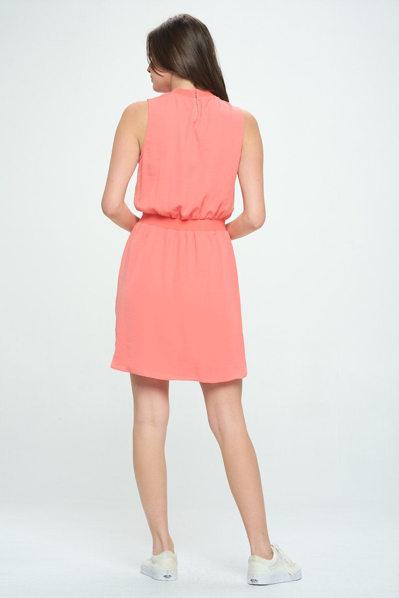 SLEEVELESS RIB KNIT TRIM SHORT DRESS