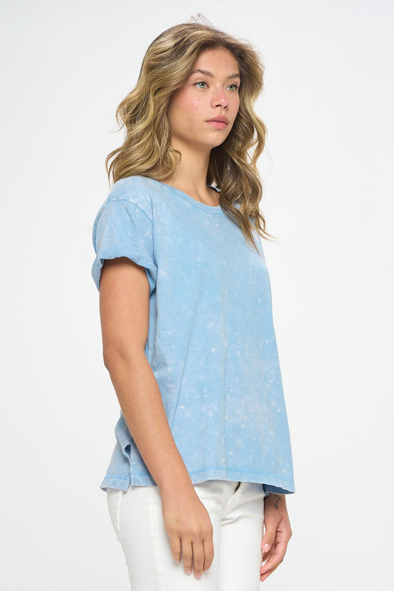 ACID WASH CUFF SLEEVE TEE