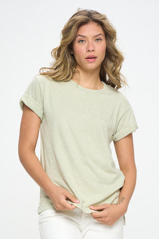 ACID WASH CUFF SLEEVE TEE