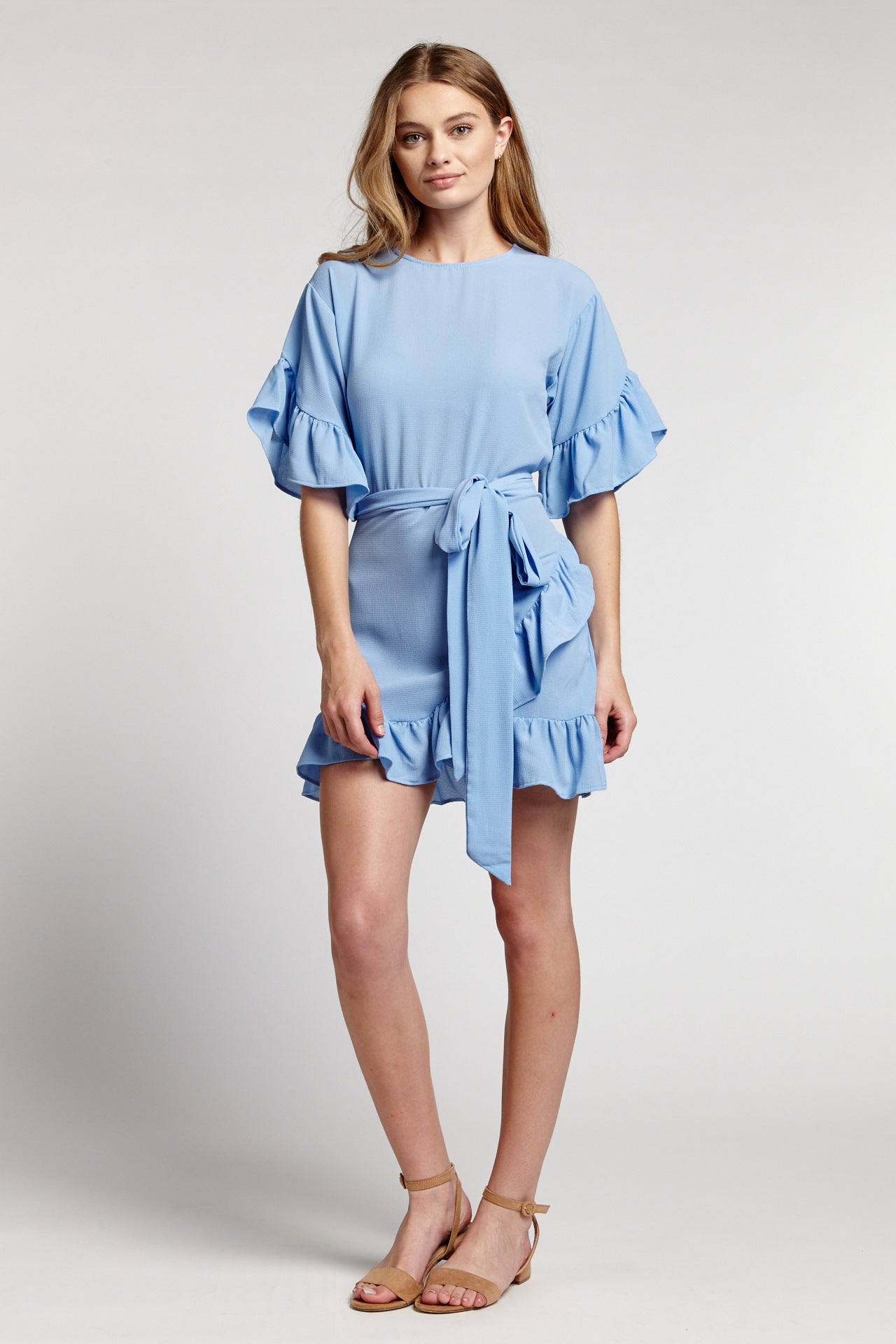 RUFFLE SLEEVE WRAP DRESS