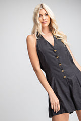 BUTTON FRONT HALTER ROMPER