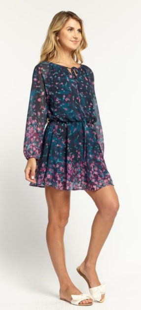 FLORAL CHIFFON LONG SLEEVE BLOUSON DRESS