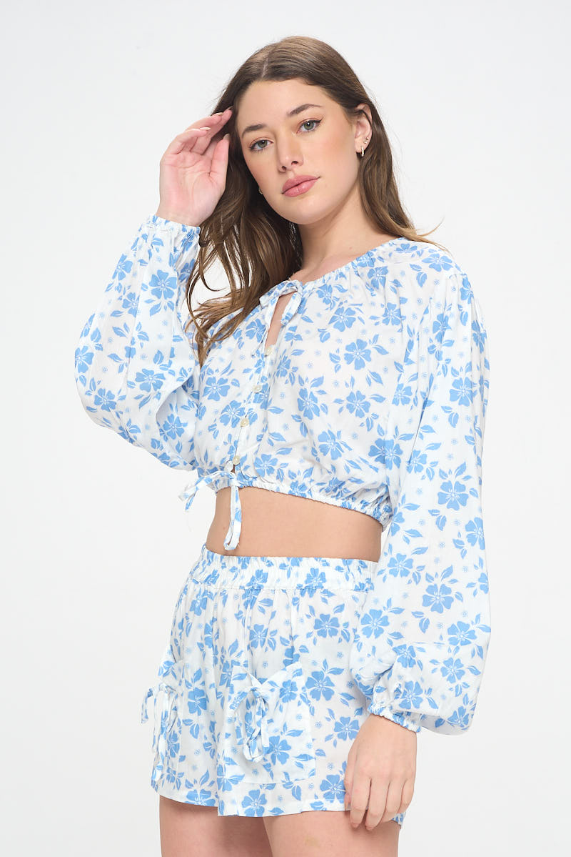 FLORAL PRINT RAYON TOP WITH BUTTON FRONT