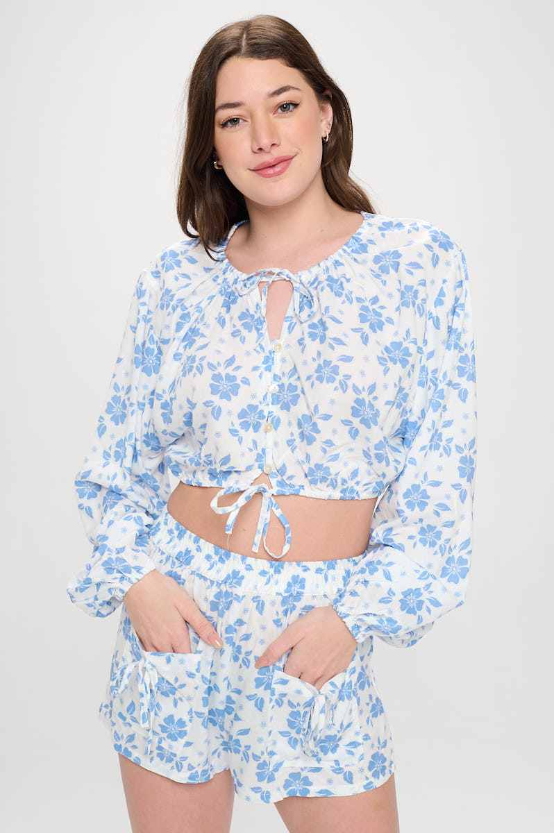 FLORAL PRINT RAYON TOP WITH BUTTON FRONT