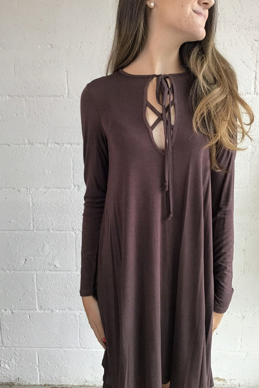 LONG SLEEVE TIE FRONT DRESS